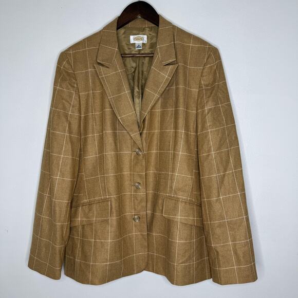 Talbots Blazer Womens 18 Windowpane Plaid Silk Wool Blend Lined Pockets Jacket - Picture 1 of 6